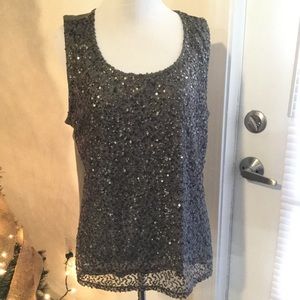 Chicos sequinned tank top army green Sz 2 NWT $79